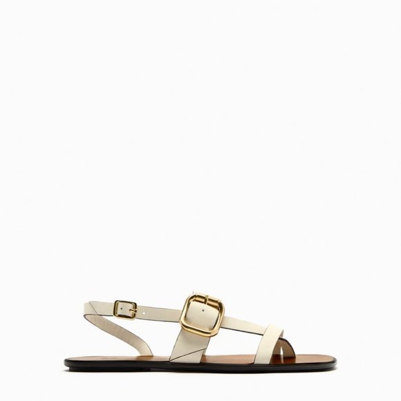 NWT ZARA BUCKLED FLAT LEATHER SANDALS  WHITE - REF 2636/110 9 - Picture 3 of 10